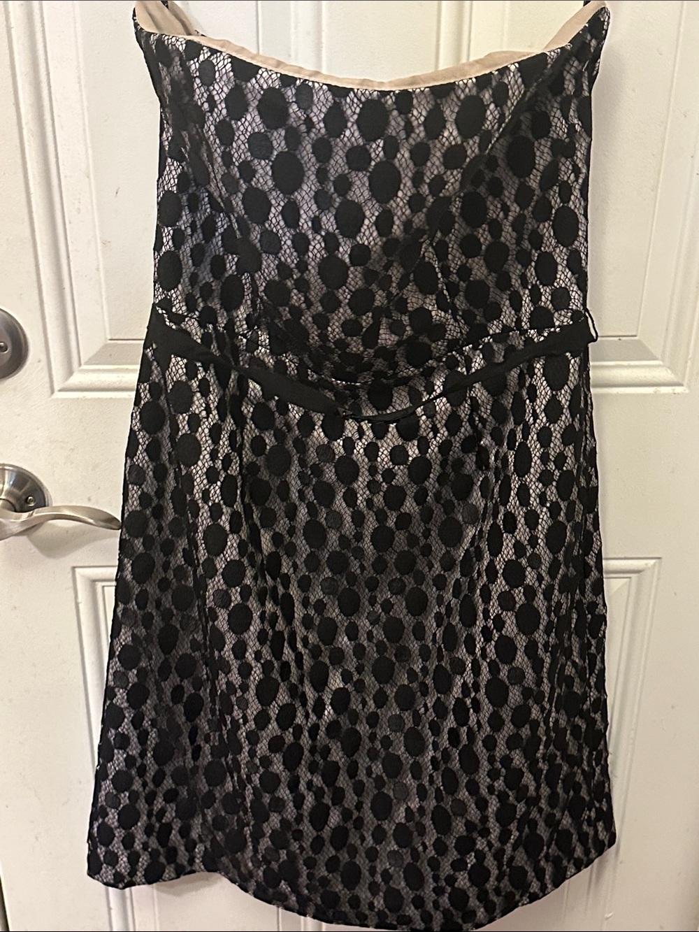 After Six Taupe Strapless Black Polka Dot Lace Cocktail Dress size 14 XL NWT